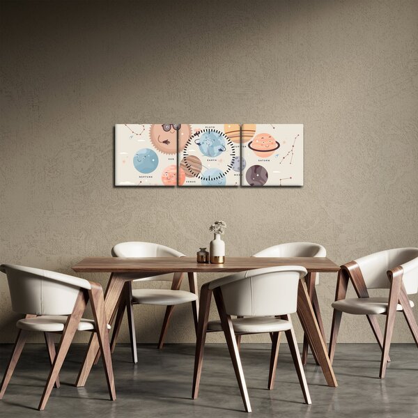 Tablou - Planete cu nume (cu ceas) (90x30 cm)
