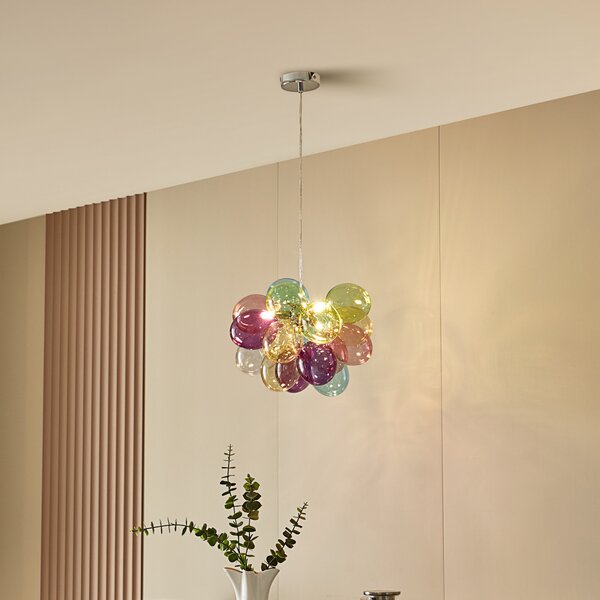 Lucande Lampă suspendată Diborah, Ø 40 cm, colorată, sticlă, G9, reglabil, Multicolor, Camera de zi / sufragerie, Sticlă, Design