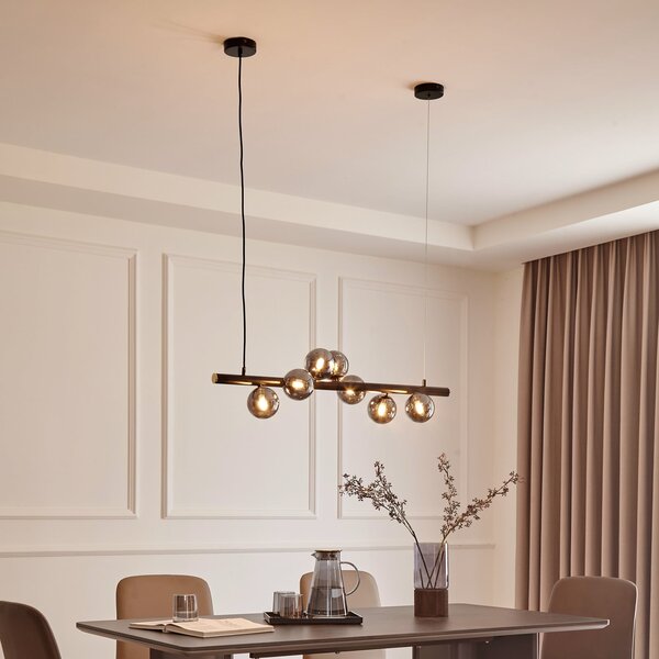 Lucande Suspensie Diborah, gri fum, sticlă, 90 cm, G9, reglabil, Gri, Camera de zi / sufragerie, Sticlă, Design