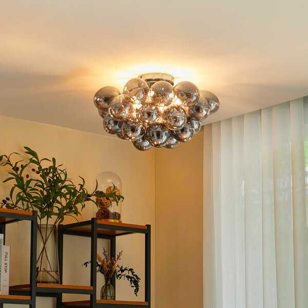 Lucande plafonieră Diborah, gri fumuriu, sticlă, Ø 50 cm, G9, reglabil, Gri, Camera de zi / sufragerie, Sticlă, Design