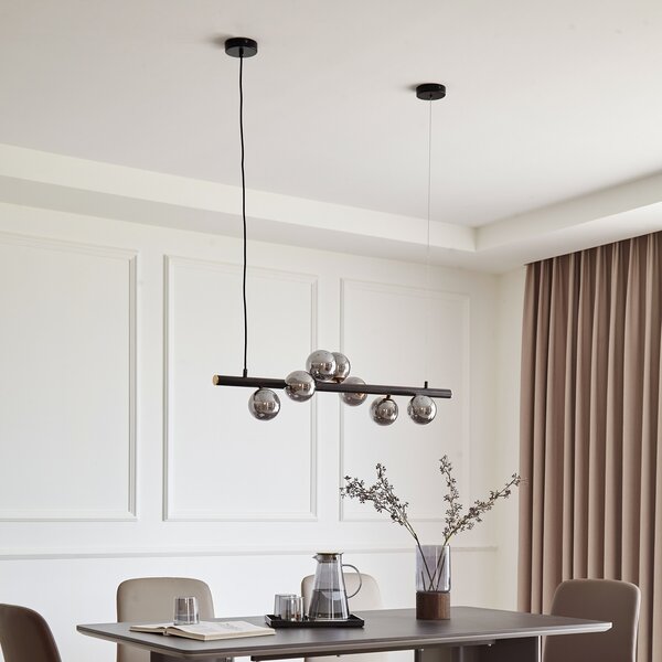 Lucande Suspensie Diborah, gri fum, sticlă, 90 cm, G9, reglabil, Gri, Camera de zi / sufragerie, Sticlă, Design