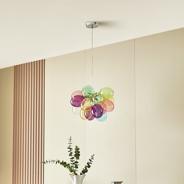 Lucande Lampă suspendată Diborah, Ø 40 cm, colorată, sticlă, G9, reglabil, Multicolor, Camera de zi / sufragerie, Sticlă, Design