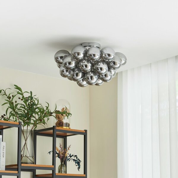 Lucande plafonieră Diborah, gri fumuriu, sticlă, Ø 50 cm, G9, reglabil, Gri, Camera de zi / sufragerie, Sticlă, Design