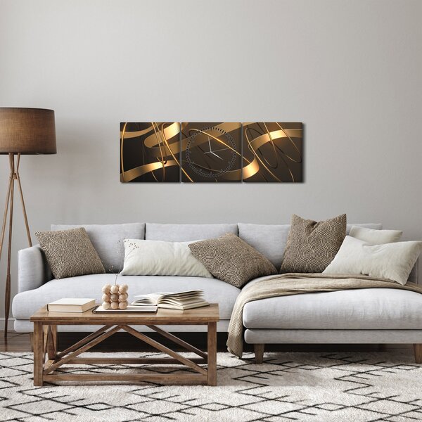 Tablou - Panglici de bronz (cu ceas) (90x30 cm)