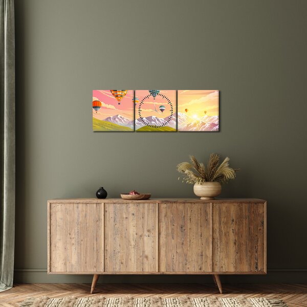 Tablou - Baloane deasupra unui peisaj (cu ceas) (90x30 cm)