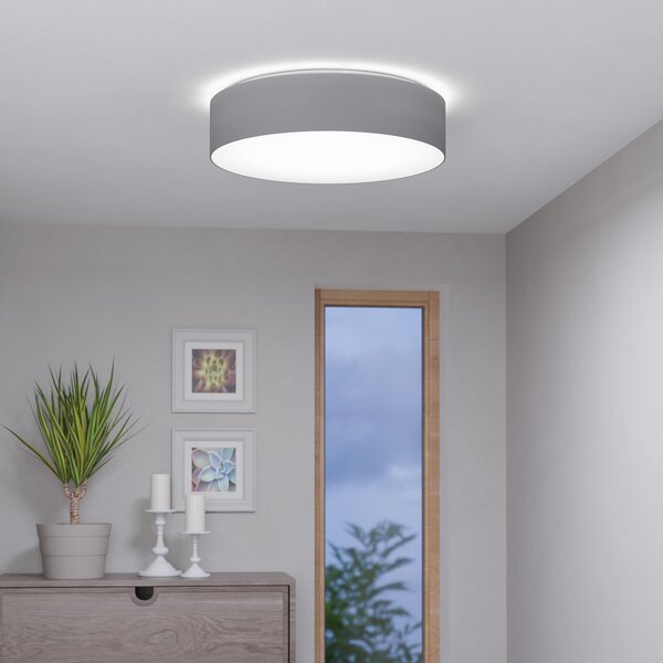 EGLO connect Romao-Z plafonieră LED, Ø57cm, gri, reglabil, Gri, Camera de zi / sufragerie, Țesătură / Textil