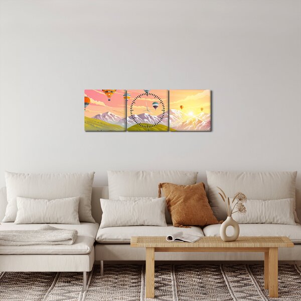 Tablou - Baloane deasupra unui peisaj (cu ceas) (90x30 cm)