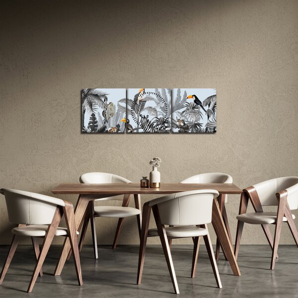 Tablou - Animale în pădurea tropicală (cu ceas) (90x30 cm)