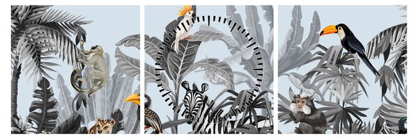 Tablou - Animale în pădurea tropicală (cu ceas) (90x30 cm)