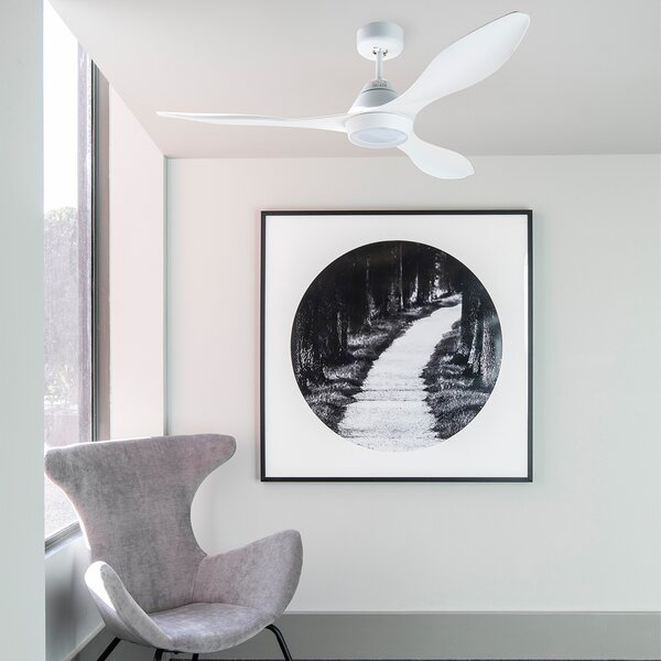 FARO BARCELONA Ventilator de tavan LED Polaris L, 3 palete, alb, Alb, Camera de zi / sufragerie, Plastic, Modern