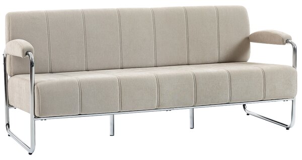 HOMCOM Canapea 3 Locuri Tapițată cu Chenille și Cusături Duble, Canapea Modernă cu Brațe și Picioare din Oțel, pentru Living, Birou și Dormitor, 174x75x76 cm, Bej | Aosom Romania