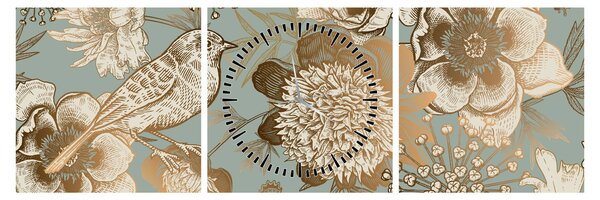 Tablou - Flori aurii (cu ceas) (90x30 cm)