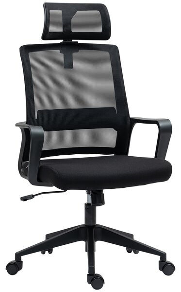 HOMCOM Scaun de Birou Ergonomic cu Tetieră, Înălțime Reglabilă și Funcție de Balansare, 60x64x102-112 cm, Negru | Aosom Romania