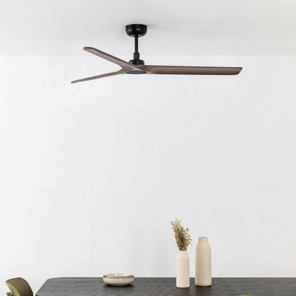 FARO BARCELONA Ventilator de tavan Heywood M DC negru/lemn închis, Negru, Camera de zi / sufragerie, Lemn, Modern