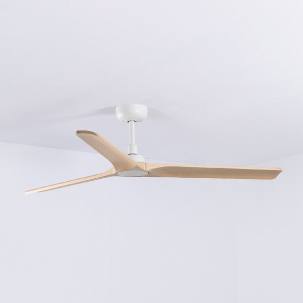 FARO BARCELONA Ventilator de tavan Heywood M, DC alb/lemn deschis, Alb, Camera de zi / sufragerie, Lemn, Modern