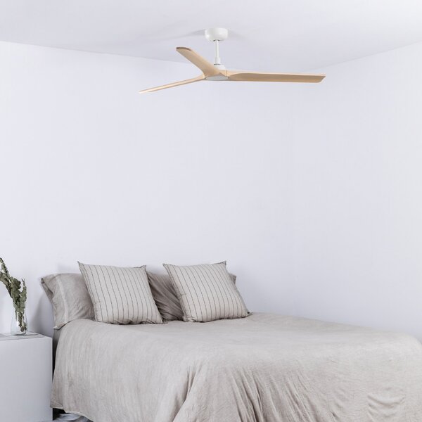FARO BARCELONA Ventilator de tavan Heywood M, DC alb/lemn deschis, Alb, Camera de zi / sufragerie, Lemn, Modern