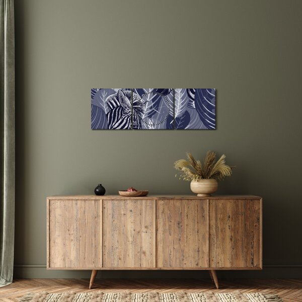 Tablou - Zebre între frunze (cu ceas) (90x30 cm)