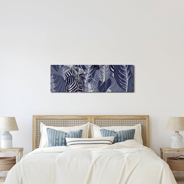 Tablou - Zebre între frunze (cu ceas) (90x30 cm)
