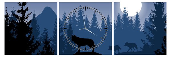 Tablou - Haita de lupi sub lună plină (cu ceas) (90x30 cm)