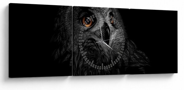 Tablou - Bufniță, ilustrație (cu ceas) (90x30 cm)