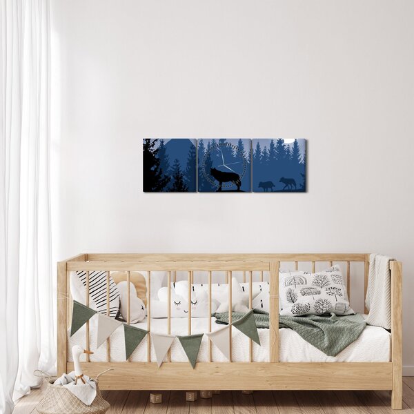 Tablou - Haita de lupi sub lună plină (cu ceas) (90x30 cm)