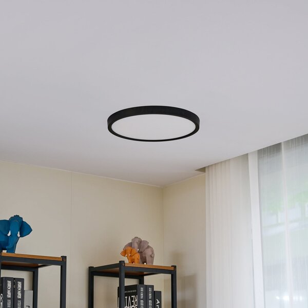Lindby Smart plafonieră cu LED Pravin, Ø 40 cm, CCT, negru, reglabil, Negru, Camera de zi / sufragerie, Plastic, Modern
