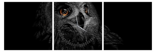 Tablou - Bufniță, ilustrație (cu ceas) (90x30 cm)
