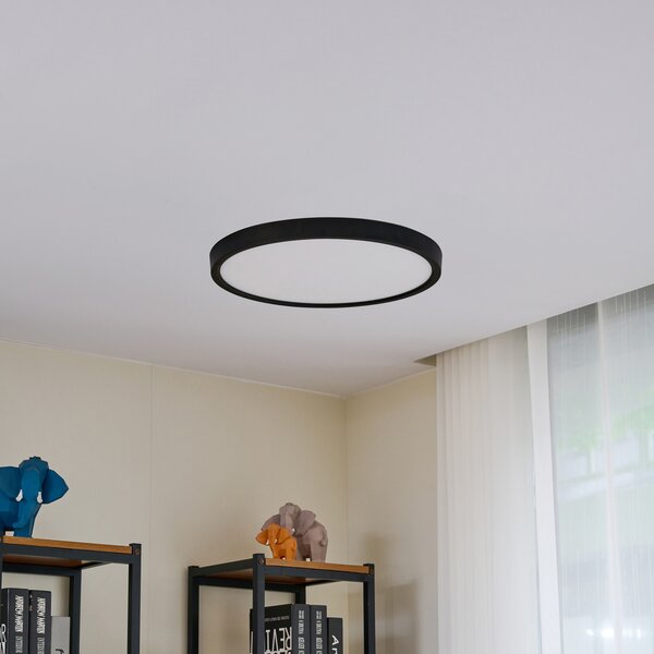 Lindby Smart plafonieră cu LED Pravin, Ø 50 cm, CCT, negru, reglabil, Negru, Camera de zi / sufragerie, Plastic, Modern
