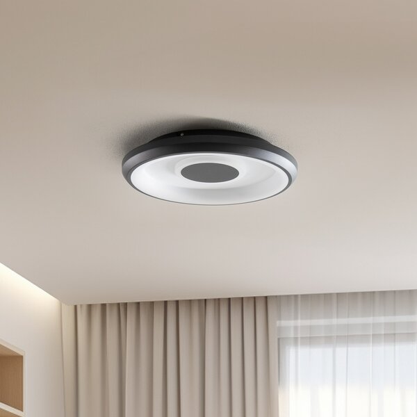 Lindby Smart Lynden LED plafonieră Ø 38 cm negru, reglabil, Negru, Camera de zi / sufragerie, Plastic, Modern