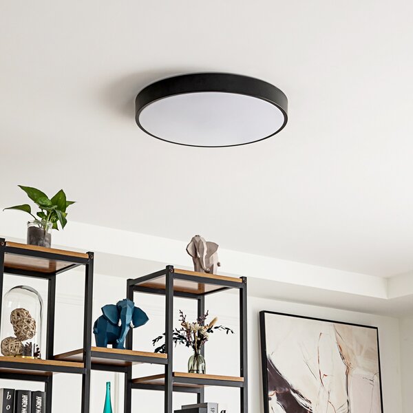 Lindby Smart plafonieră LED Innes negru 48cm RGB CCT Tuya, reglabil, Negru, Camera de zi / sufragerie, Metal, Modern