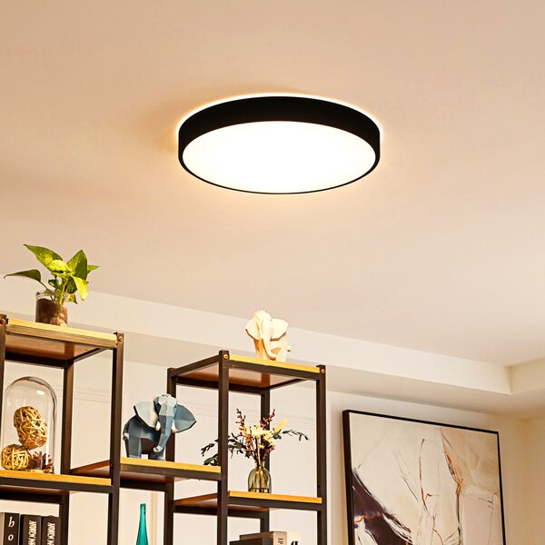 Lindby Smart plafonieră LED Innes negru 48cm RGB CCT Tuya, reglabil, Negru, Camera de zi / sufragerie, Metal, Modern