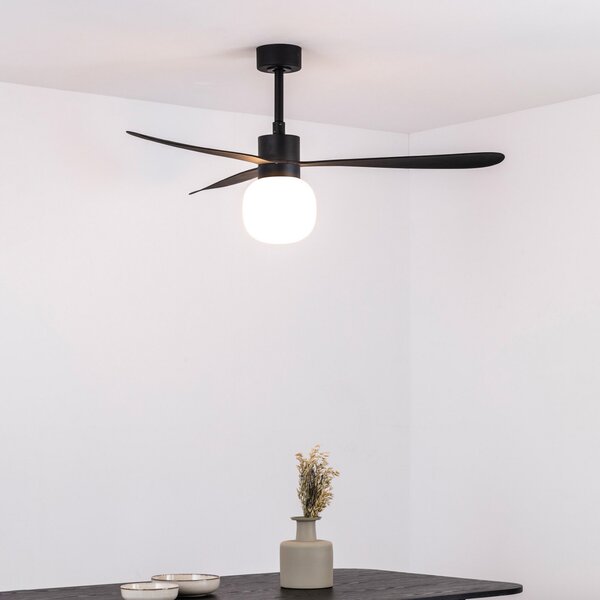 FARO BARCELONA Ventilator de tavan Amelia Ball lampă LED negru, reglabil, Negru, Camera de zi / sufragerie, Plastic, Modern