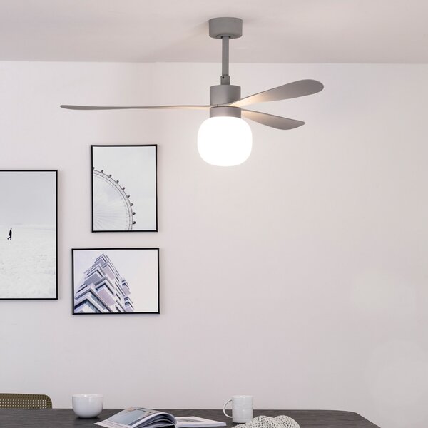 FARO BARCELONA Ventilator de tavan Amelia Ball lampă LED gri, reglabil, Gri, Camera de zi / sufragerie, Plastic, Modern