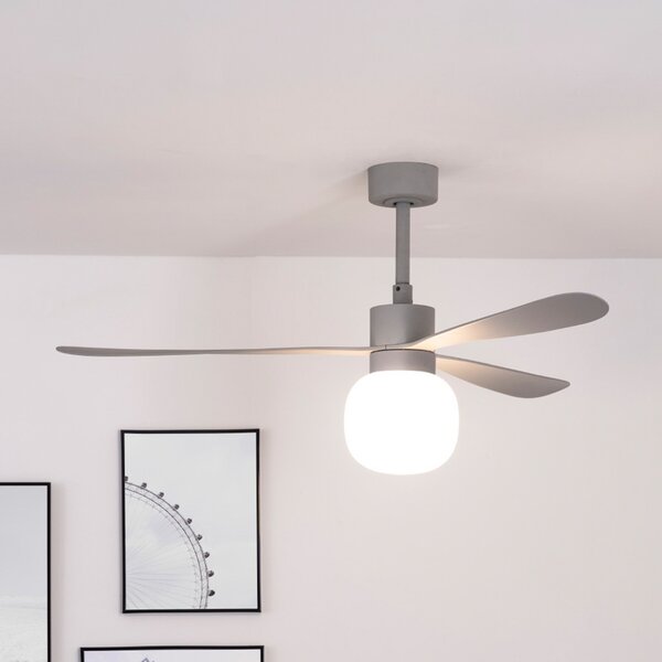 FARO BARCELONA Ventilator de tavan Amelia Ball lampă LED gri, reglabil, Gri, Camera de zi / sufragerie, Plastic, Modern