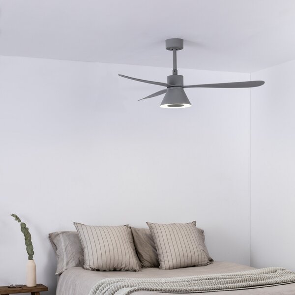 FARO BARCELONA Ventilator de tavan Amelia Cone, lampă LED gri, reglabil, Gri, Camera de zi / sufragerie, Plastic, Modern
