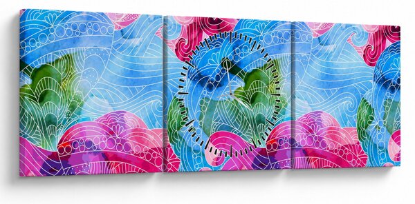 Tablou - Valuri colorate (cu ceas) (90x30 cm)