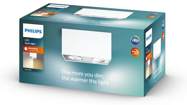 Philips myLiving Box spot LED, 2 becuri, alb, reglabil, Alb, Camera de zi / sufragerie, Metal, Plafon cu flacără multiplă