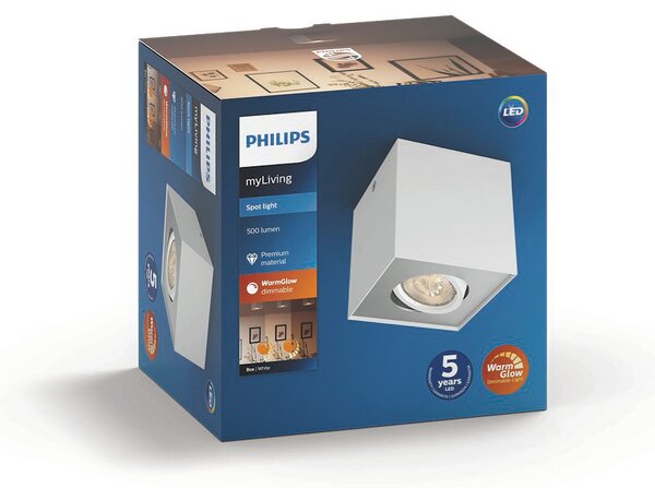 Philips myLiving Box spot LED, 1 bec, alb, reglabil, Alb, Camera de zi / sufragerie, Metal