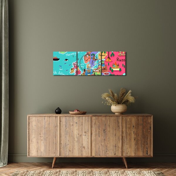 Tablou - Harta Europei pentru copii (cu ceas) (90x30 cm)