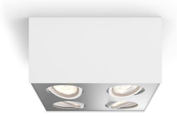 Philips myLiving Box spot LED, 4 becuri, alb, reglabil, Alb, Camera de zi / sufragerie, Metal, Plafon cu flacără multiplă