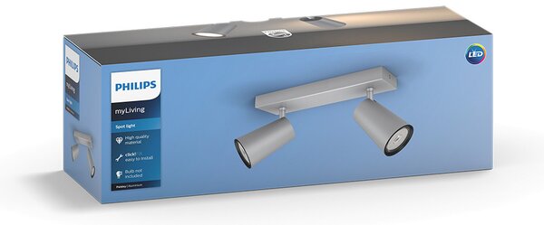 Philips myLiving Paisley Spot GU10 cu 2 becuri din aluminiu, reglabil, Metalic, Camera de zi / sufragerie, Metal