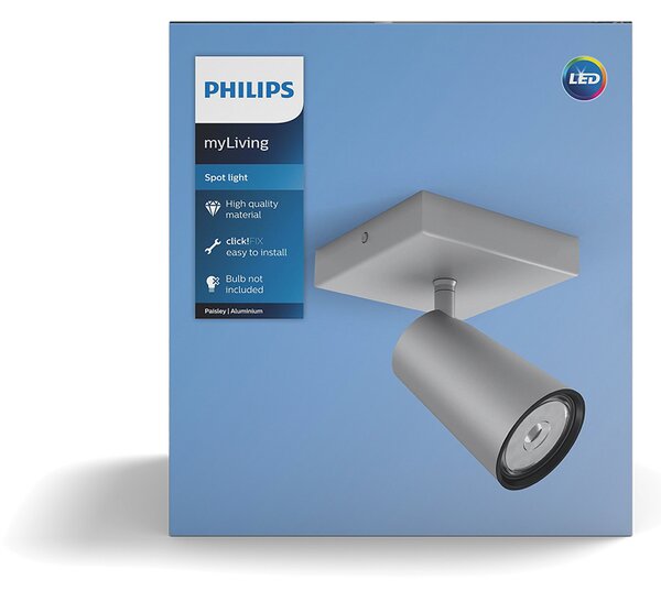 Philips myLiving Paisley spot GU10 cu flacără simplă din aluminiu, reglabil, Metalic, Camera de zi / sufragerie, Metal