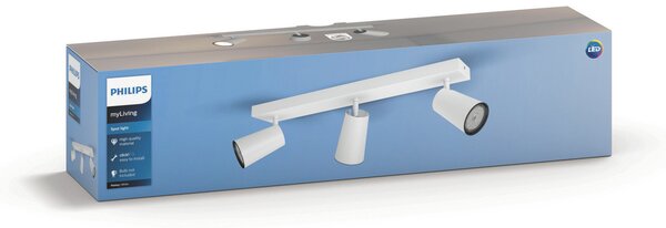 Philips myLiving Paisley Spot GU10 cu 3 becuri albe, reglabil, Alb, Camera de zi / sufragerie, Metal