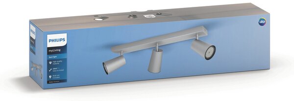 Philips myLiving Paisley Spot GU10 cu 3 becuri din aluminiu, reglabil, Metalic, Camera de zi / sufragerie, Metal