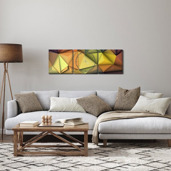 Tablou - Abstracție 3D poligonală (cu ceas) (90x30 cm)