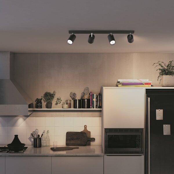 Philips myLiving Kosipo spot GU10 negru 4 becuri, reglabil, Negru, Camera de zi / sufragerie, Metal