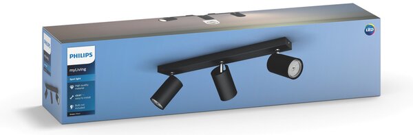 Philips myLiving Kosipo spot GU10 negru 2 becuri, reglabil, Negru, Camera de zi / sufragerie, Metal