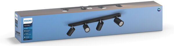 Philips myLiving Kosipo spot GU10 negru 4 becuri, reglabil, Negru, Camera de zi / sufragerie, Metal