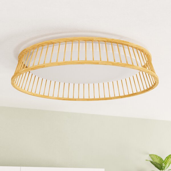 EGLO plafonieră LED Luppineria lemn împletit Ø45cm, Lemn, Camera de zi / sufragerie, Lemn