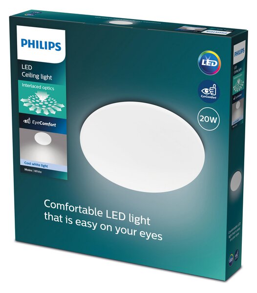 Philips Moire plafonieră LED rotundă 4.000 K alb, Alb, Camera de zi / sufragerie, Metal